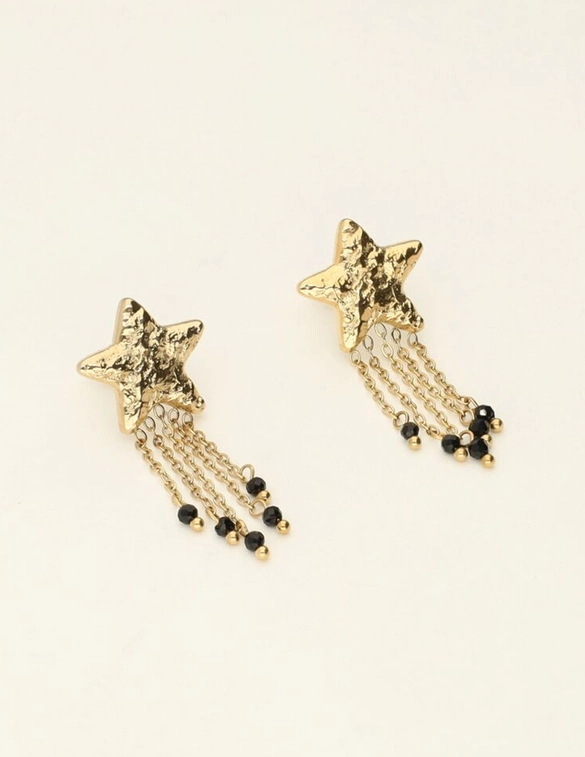 My Jewellery Earring drop stars black beads MJ09488