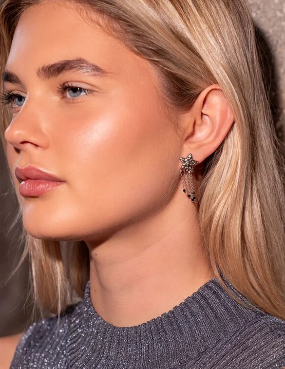 My Jewellery Earring drop stars black beads MJ09488