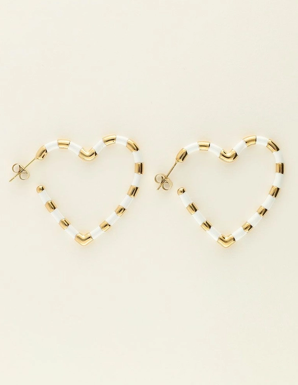 My Jewellery Earring heart white stripes MJ09858