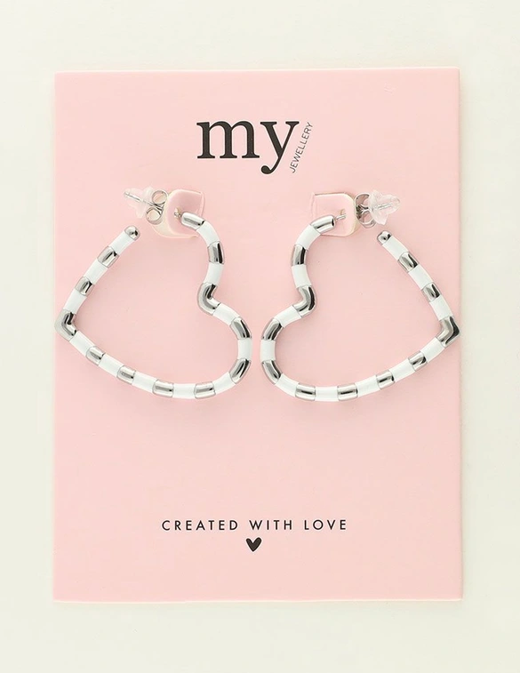 My Jewellery Earring heart white stripes MJ09858