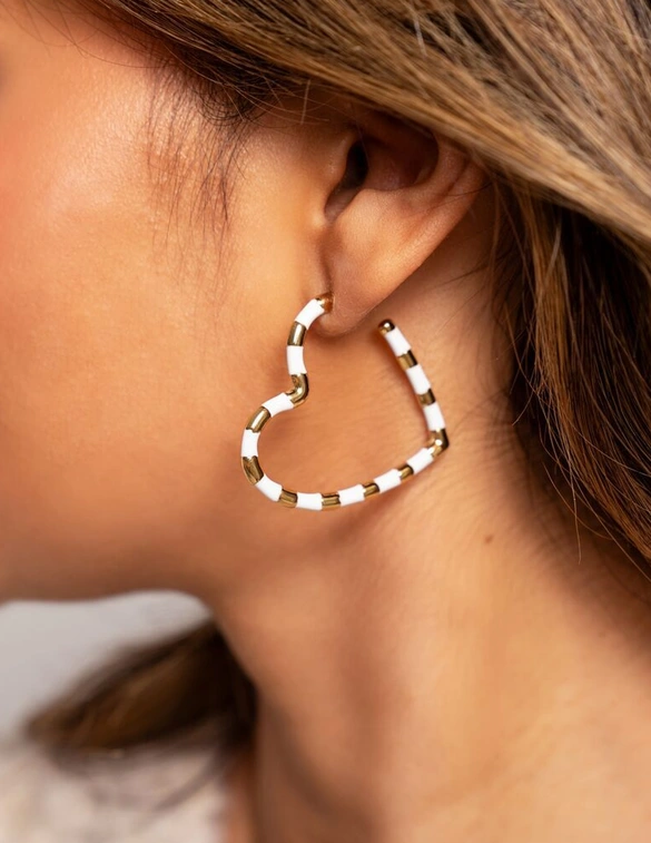 My Jewellery Earring heart white stripes MJ09858