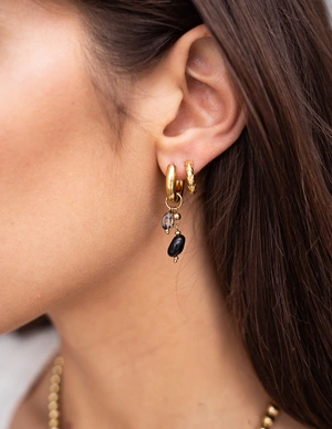 My Jewellery Earring hoop black stones MJ12006