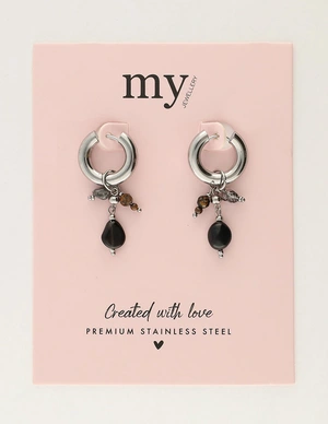 My Jewellery Earring hoop black stones MJ12006