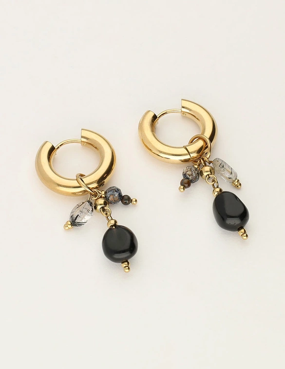 My Jewellery Earring hoop black stones MJ12006