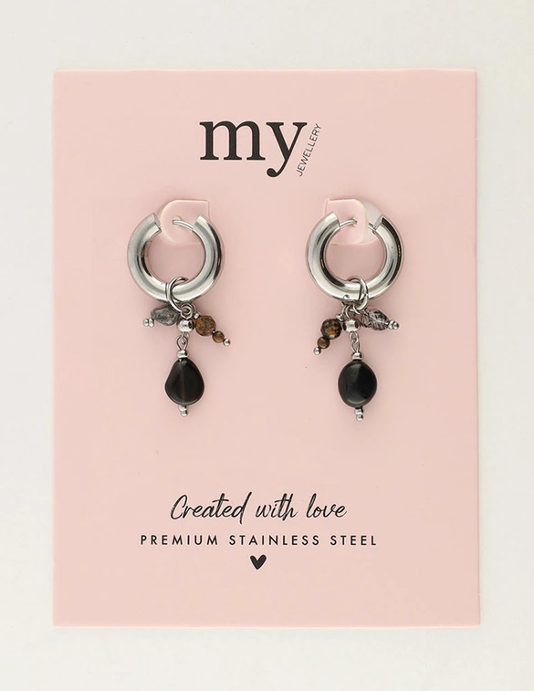 My Jewellery Earring hoop black stones MJ12006