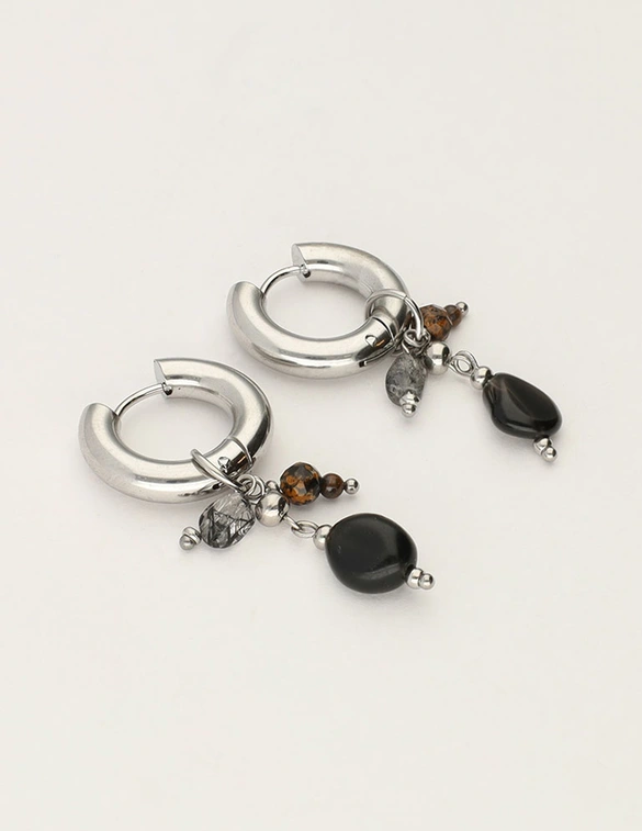 My Jewellery Earring hoop black stones MJ12006