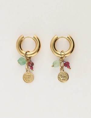 My Jewellery Earring hoop green stone coin MJ12009