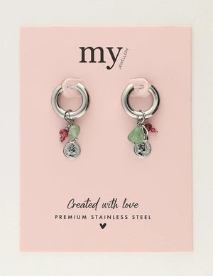 My Jewellery Earring hoop green stone coin MJ12009