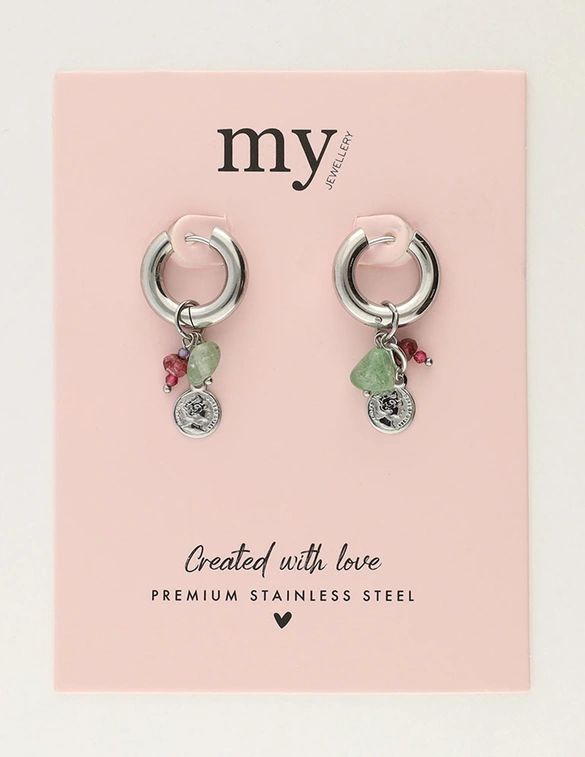 My Jewellery Earring hoop green stone coin MJ12009