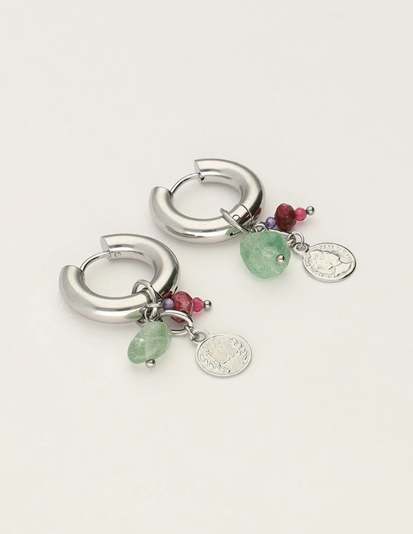 My Jewellery Earring hoop green stone coin MJ12009