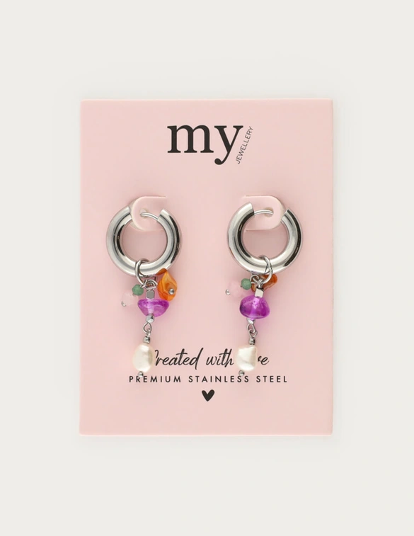 My Jewellery Earring hoop orange purple pearl MJ12733