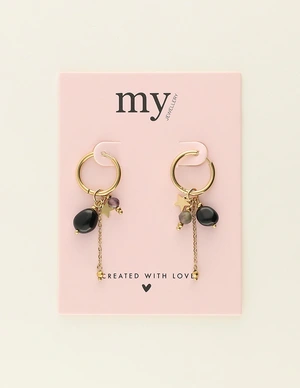 My Jewellery Earring hoops black stones MJ10023