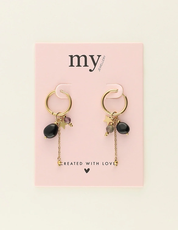 My Jewellery Earring hoops black stones MJ10023