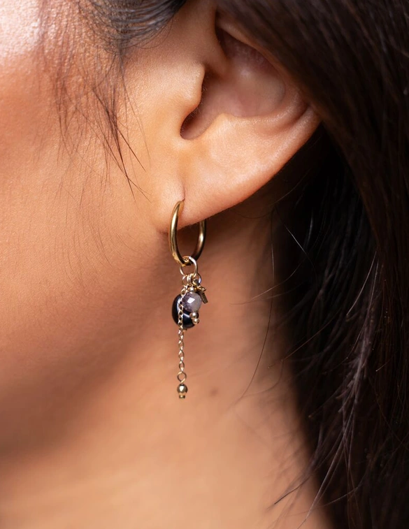 My Jewellery Earring hoops black stones MJ10023