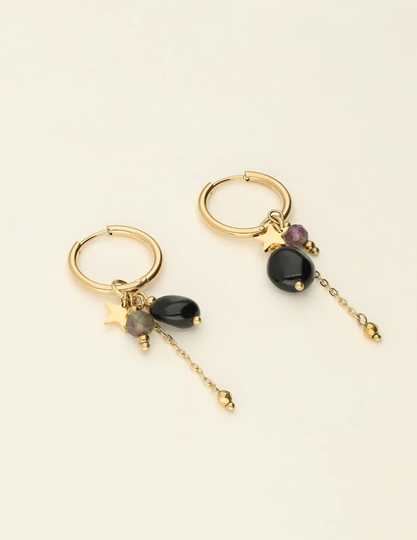 My Jewellery Earring hoops black stones MJ10023