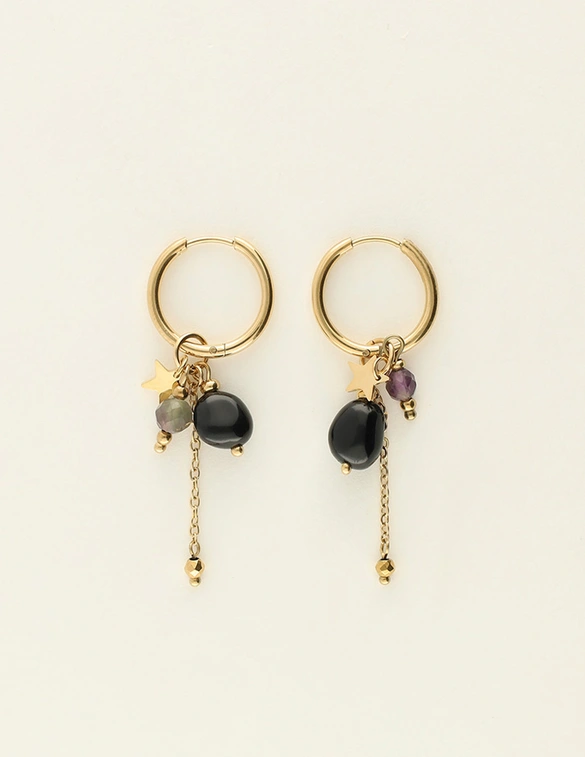 My Jewellery Earring hoops black stones MJ10023