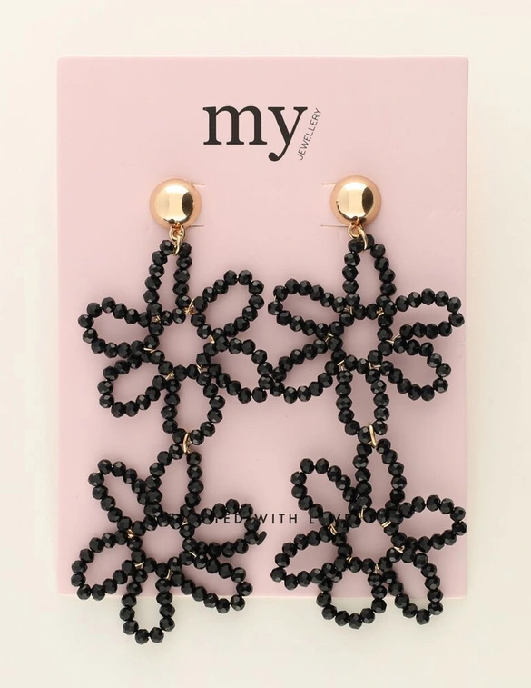 My Jewellery Earring statement 2 flowers black MJ09984