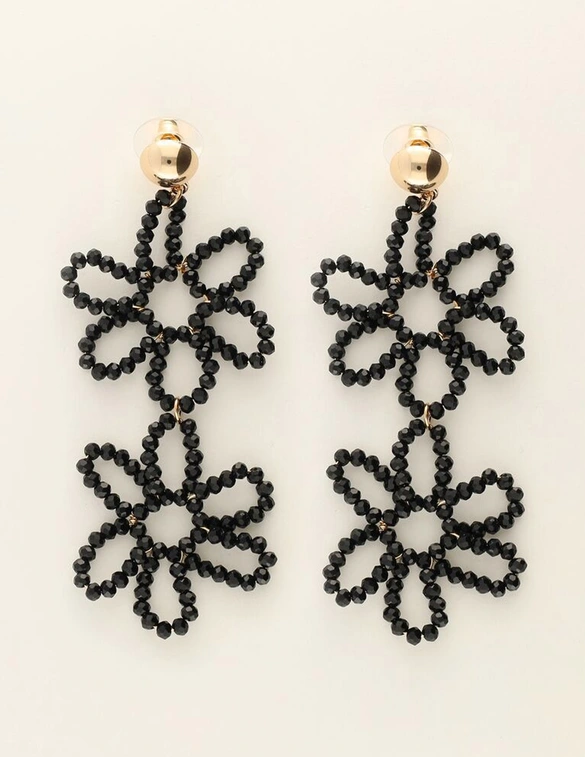My Jewellery Earring statement 2 flowers black MJ09984