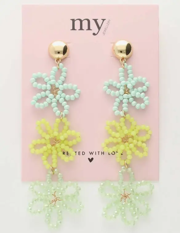 My Jewellery Earring statement 3 flowers green MJ10070