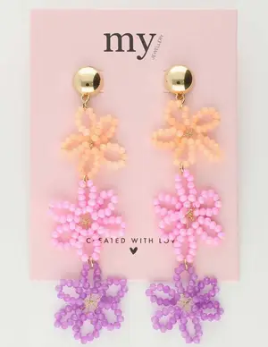 My Jewellery Earring statement 3 flowers lilac MJ10068