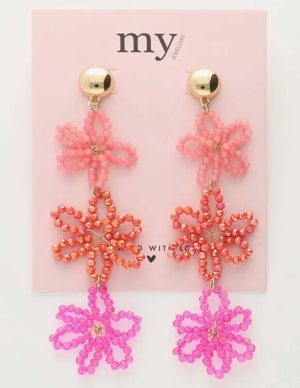 My Jewellery Earring statement 3 flowers pink MJ10066