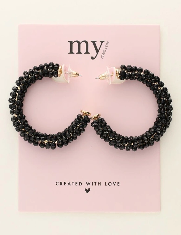 My Jewellery Earring statement hoops beads black MJ09978