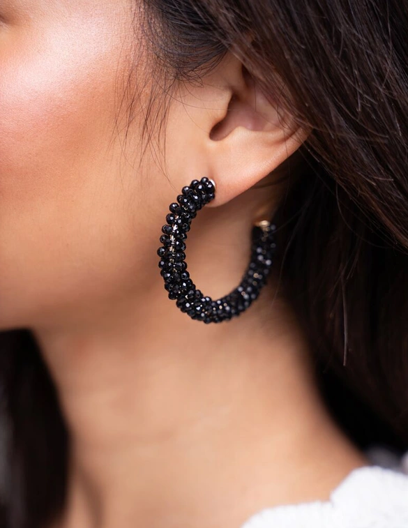 My Jewellery Earring statement hoops beads black MJ09978