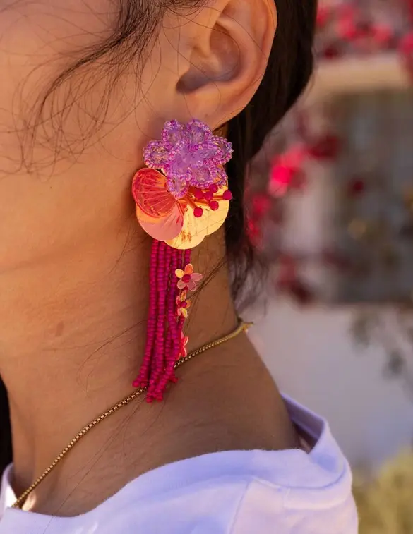 My Jewellery Earring statement pink flower strin MJ10504