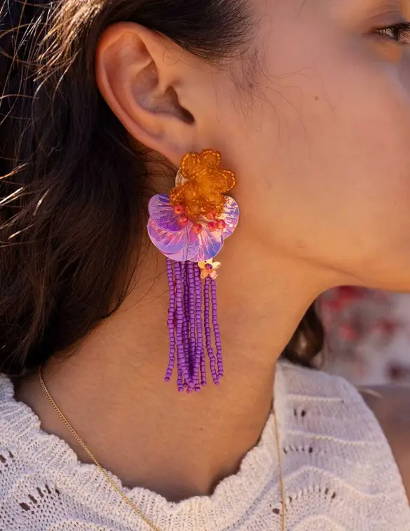 My Jewellery Earring statement purple flower str MJ10505