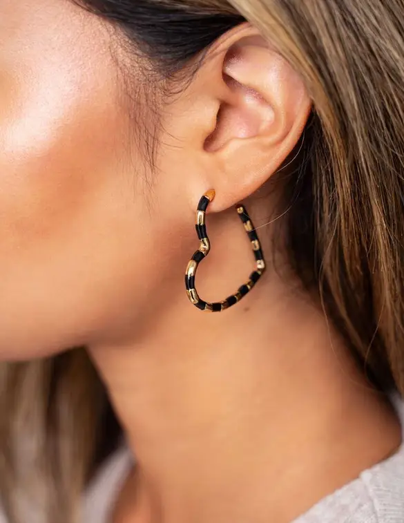 My Jewellery Earrings heart black stripes MJ09161