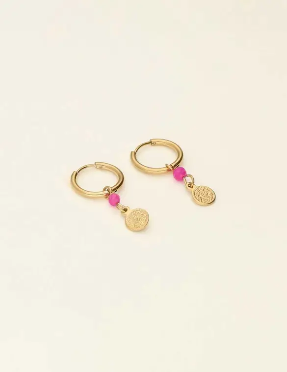 My Jewellery Earrings hoops fuchsia coin MJ09029