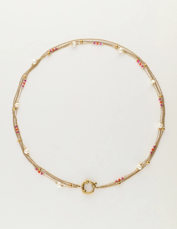 My Jewellery Necklace 3 layers red pearl MJ12202
