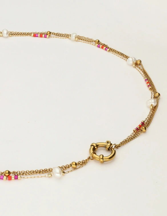My Jewellery Necklace 3 layers red pearl MJ12202