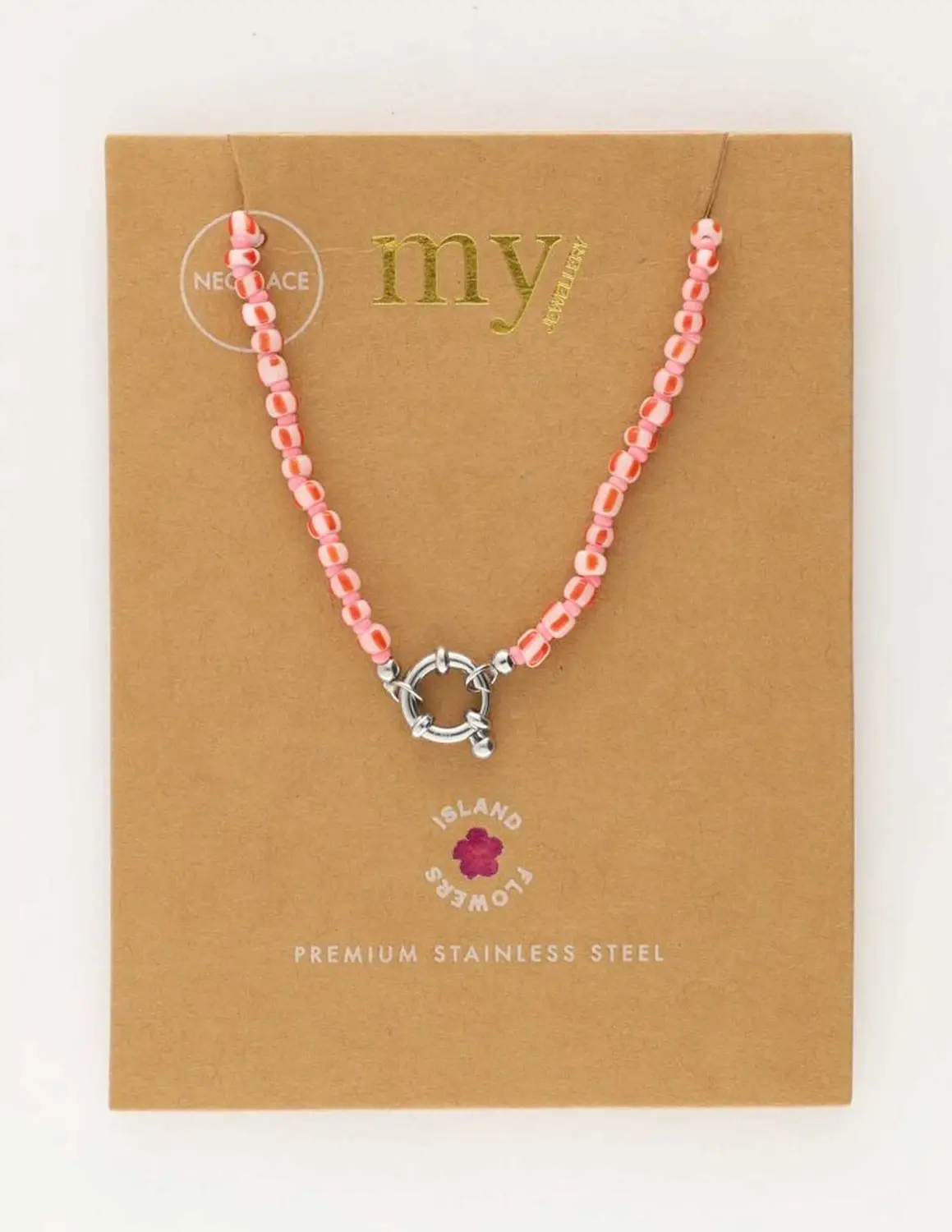 My Jewellery Necklace beads pink with lock pink MJ10727 zilver kopen bij The Stone