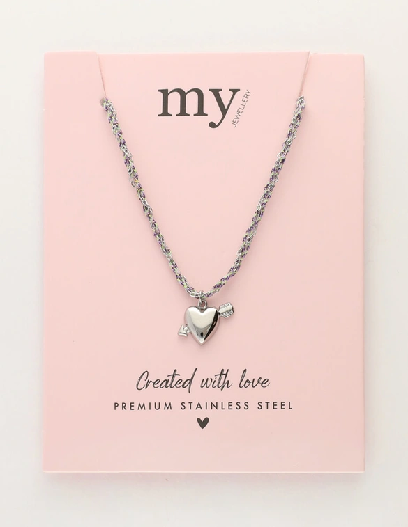 My Jewellery Necklace cord lilac heart arrow MJ12205