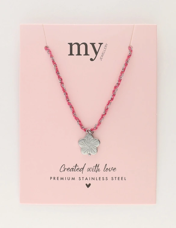My Jewellery Necklace cord pink flower MJ12204