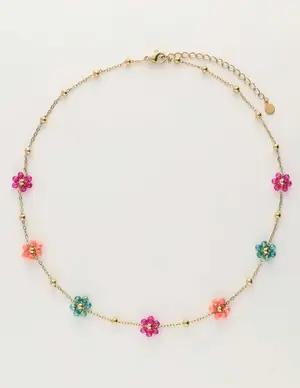 My Jewellery Necklace flowers green pink MJ10055