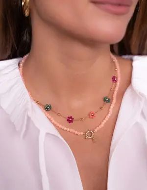 My Jewellery Necklace flowers green pink MJ10055