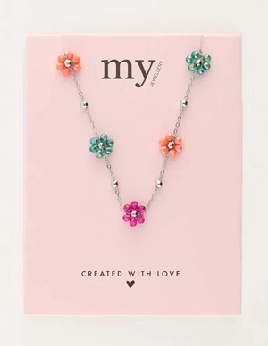 My Jewellery Necklace flowers green pink MJ10055