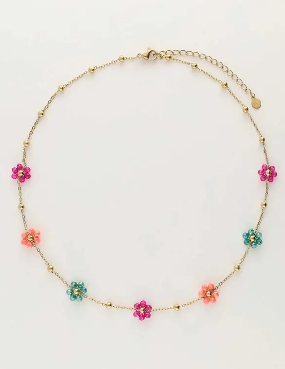 My Jewellery Necklace flowers green pink MJ10055