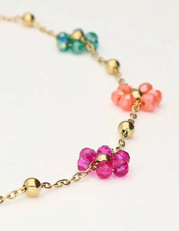 My Jewellery Necklace flowers green pink MJ10055