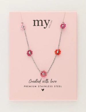 My Jewellery Necklace flowers pink red MJ12203