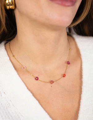 My Jewellery Necklace flowers pink red MJ12203