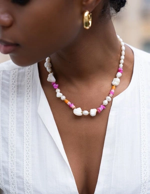 My Jewellery Necklace pearl shells pink orange MJ10979
