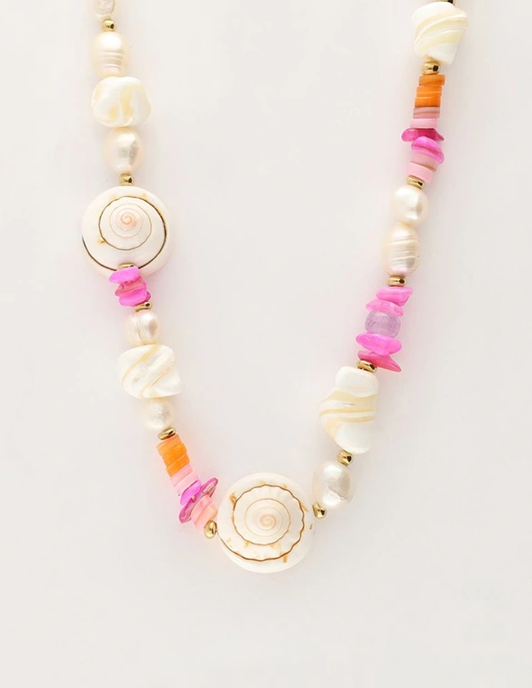 My Jewellery Necklace pearl shells pink orange MJ10979