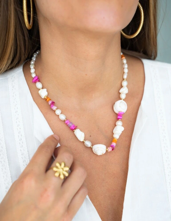 My Jewellery Necklace pearl shells pink orange MJ10979