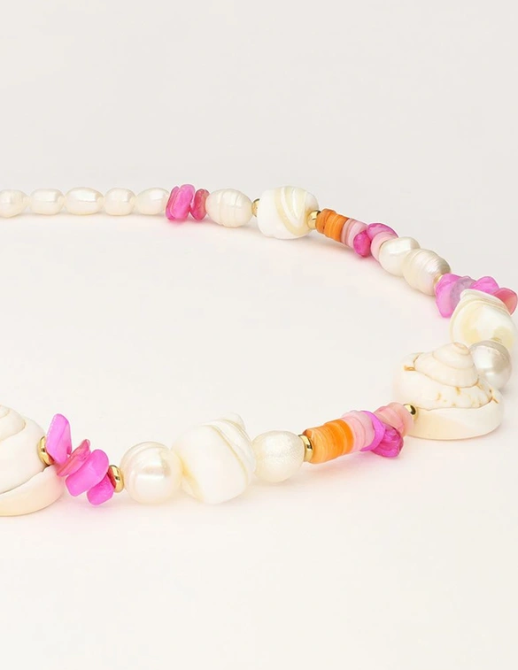 My Jewellery Necklace pearl shells pink orange MJ10979
