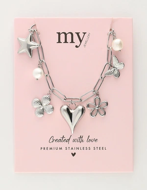 My Jewellery Necklace pink beads multi charms MJ11319