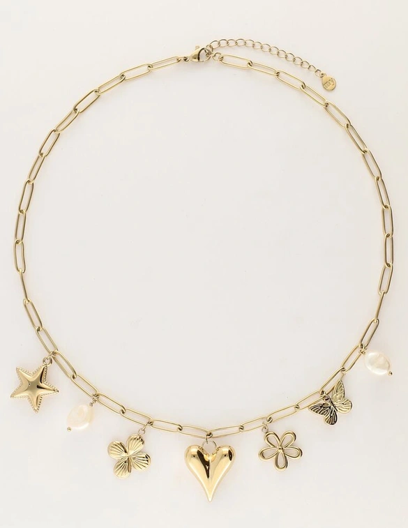 My Jewellery Necklace pink beads multi charms MJ11319