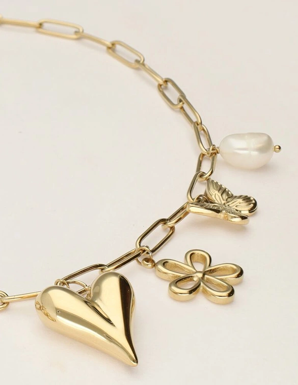 My Jewellery Necklace pink beads multi charms MJ11319